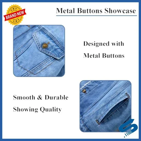 Men's Slim Fit Denim Jacket with Multiple Pockets, Machine Washable
